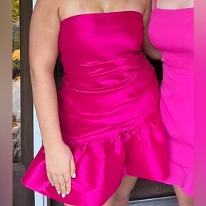 DO + BE - hot pink strapless dress with ruffle bottom